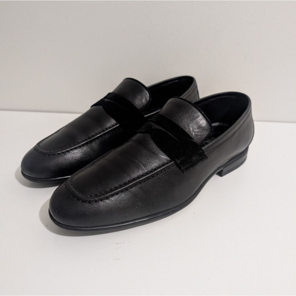 Pelle Line Penny Loafer Black Leather Slip On Dress Shoes 40/7